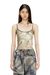 Green Nylon Skinny Fit Top With All-Over Camou And Crystal Details
