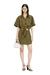 Olive Regular Fit Linen-blend mini dress with waist knot