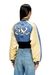 Blue Cropped satin souvenir jacket