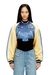 Blue Cropped satin souvenir jacket