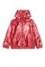 Red Nylon hooded jacket with shiny finish