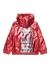Red Nylon hooded jacket with shiny finish