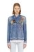 Blue Satin shirt with trompe-l'oeil denim print