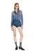 Blue Satin shirt with trompe-l'oeil denim print