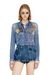 Blue Satin shirt with trompe-l'oeil denim print