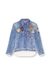 Blue Satin shirt with trompe-l'oeil denim print
