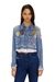 Blue Cropped satin shirt with trompe-l’oeil denim print