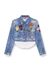 Blue Cropped satin shirt with trompe-l’oeil denim print