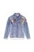 Blue Satin shirt with trompe-l'oeil denim print