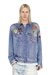 Blue Satin shirt with trompe-l'oeil denim print
