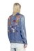 Blue Satin shirt with trompe-l'oeil denim print