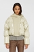 Beige Glossy Puffer Jacket With Maxi Knitted Hood