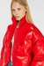 Red Down Puffer Jacket In Ripstop With Knitted Collar