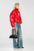 Red Down Puffer Jacket In Ripstop With Knitted Collar