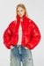 Red Down Puffer Jacket In Ripstop With Knitted Collar
