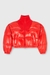 Red Down Puffer Jacket In Ripstop With Knitted Collar