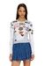 White Top in ribbed jersey with all-over patch print