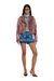 Denim mini skort with double waist