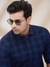 Men Regular Fit Checkered Dark Blue Shirt