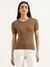 Womens Regular Round Neck Self Design Top