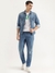Mens Slim Fit Spread Collar Solid Denim Jacket