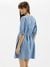 Womens Tie-Up Neck Solid Denim Dress