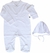 White Full Sleeper/Romper with Feet+White Cap(100% Cotton)