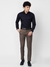 Men Slim Fit Self Design Dark Brown Trouser