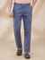 Men Slim Fit Structure Medium Petrol Trouser