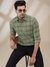 Men Regular Fit Checkered Medium Green Shirt