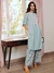 Ice Blue Embroidered Kurta With Printed Trouser