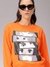 Women Orange Relaxed Fit Typographic Regular Sweatshirt