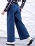 Women Blue Flare Solid Elasticated Cargo Trouser