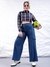 Women Blue Flare Solid Elasticated Cargo Trouser