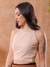 Women Cream Fitted Lace Halter Neck Crop Top
