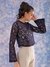 Blue Regular Lace Round Neck Crop Top