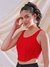 Women Red Fitted Solid Square Neck Crop Top