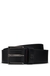 Leather belt with stacked-logo keeper trim