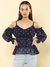Navy Fashion Flair Cold-Shoulder Top