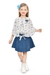 Be:Kids Yellow Blossom Breeze Floral Kimono and Denim Color Skirt Set