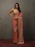 Coral & Khaki Keya Saree With Unstitched Blouse