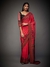 Cherry Red Phulkari Saree With Unstitched Blouse