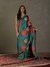 Dark Teal Bella Floral Saree With Stitched Blouse