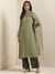 Olive Green & Beige Salya Crepe Suit Set