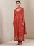 Cherry Red Mrinalini Crepe Anarkali Suit Set