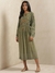 Olive Green & Beige Salya Crepe Kaftan Dress