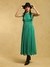 Green Meta Solid Satin Dress