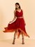 Red Cascade Solid Long Dress