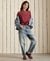 LONG SLEEVE WOVEN CHECKED TOP