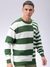 Men Green Oversized Striped Crew Neck Sweater